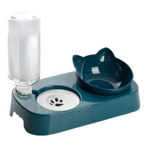 Elevated pet bowl with automatic water dispenser blue new