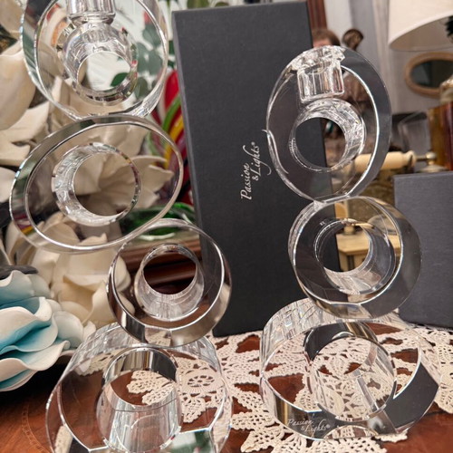 Crystal Candlesticks like new, set of two sizes 19cm and 24cm