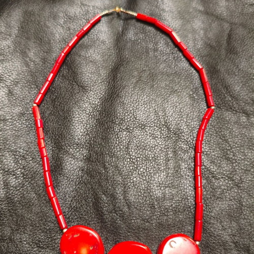 Handmade necklace with red coral and 925 silver, 50 cm