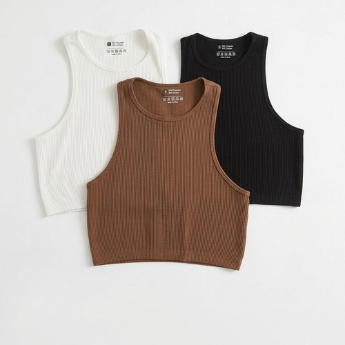 Ribbed cropped tops new, 3 pack fitted