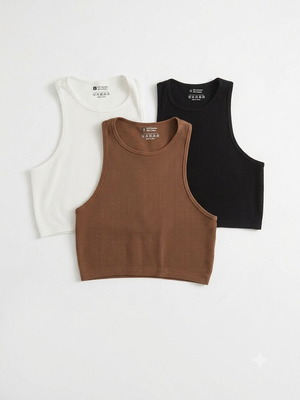 Ribbed cropped tops new, 3 pack fitted