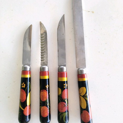 Vintage Khokhloma Knife Set like new, handmade & collectible