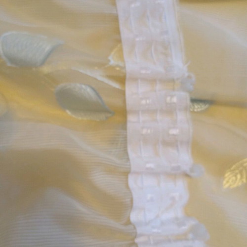 Vintage curtain used, ecru with blue and gold leaves