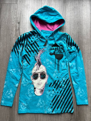 Christian Audigier Crystal Rock women's sweatshirt new, turquoise with crystals and art design
