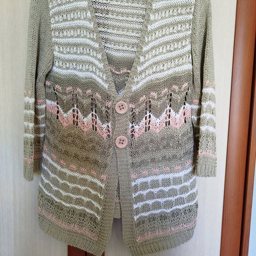 Woolnet women's knitted sweater used, beige and pink