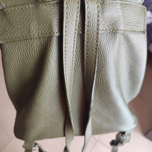 Italian medium leather backpack, soft green leather