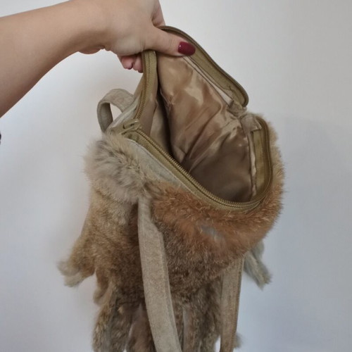 Fur shoulder bag used, beige