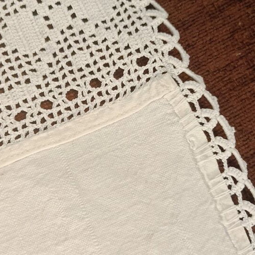 Woven kitchen towel with handmade lace made to order