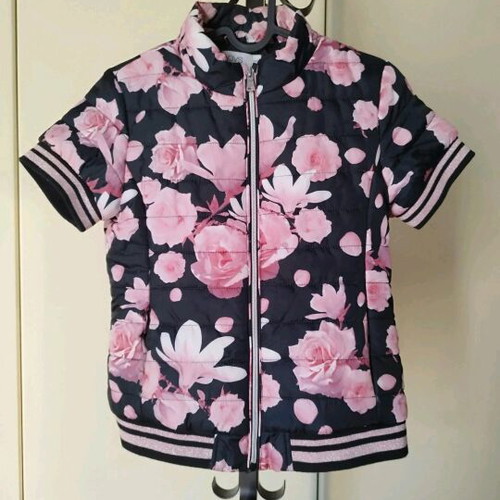 OVS short-sleeve jacket like new, black with pink flowers, age 12-13