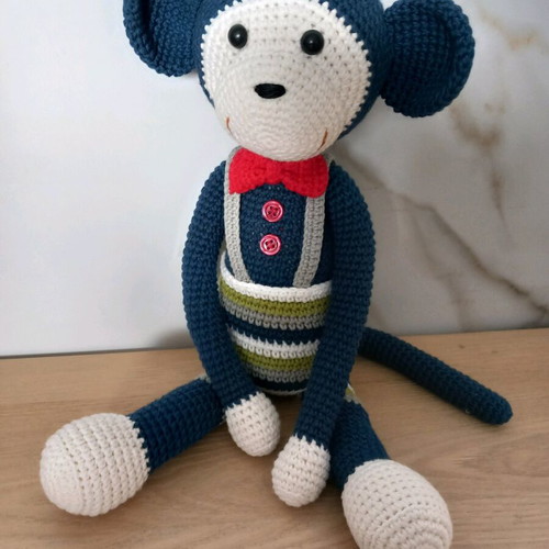 Crocheted monkey 36cm new, cotton, ideal for play and decoration