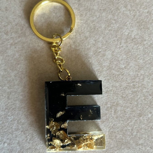 Handmade Resin Keychains with Monogram in Gold or Silver