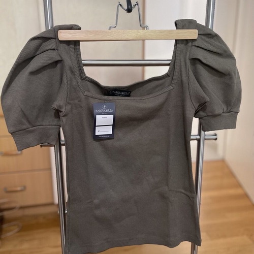 Parizianista women's blouse new, one size, khaki with puff sleeves