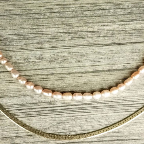 925 Silver Necklace Set used with snake design and vintage pink pearls