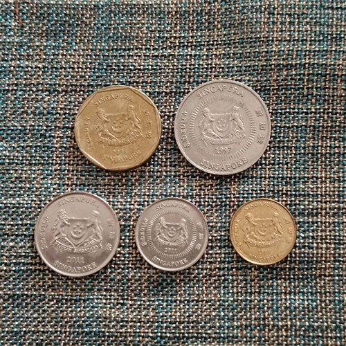 Singapore coin collection used, 5 different coins