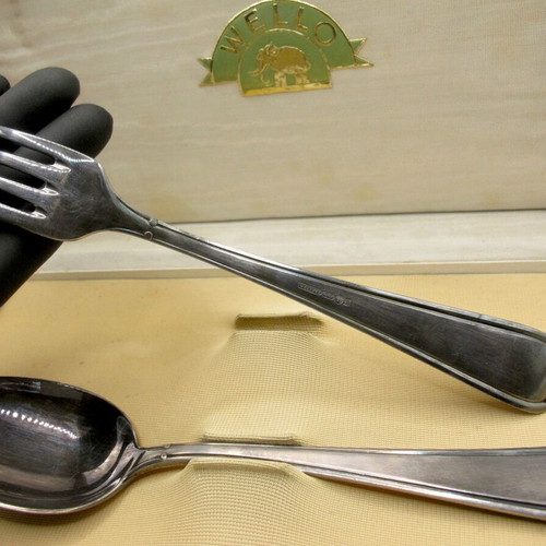Wellner Silver Plated Serving Set Spoon and Fork like new in Original Box 1934-1945