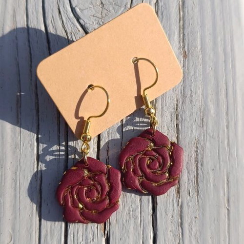 Rose earrings handmade new, bordeaux color