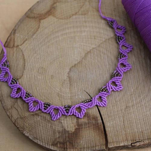 Macrame purple necklace handmade, new