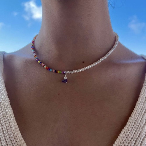 Beaded necklace with real crystal new
