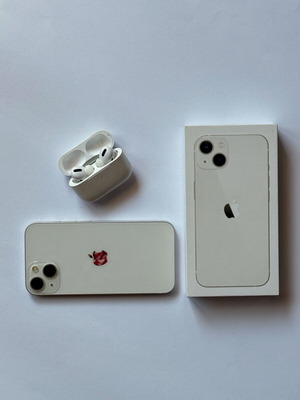 IPhone 13 σαν καινούργιο, 128GB, λευκό, με κουτί και 6 θήκες