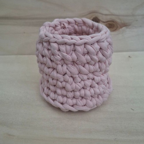 Pink knitted handmade pencil holder