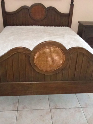 Bedroom set with bed, two teak wood nightstands and new mattress