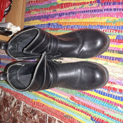 Black leather ankle boots used with double strap and zipper size 36