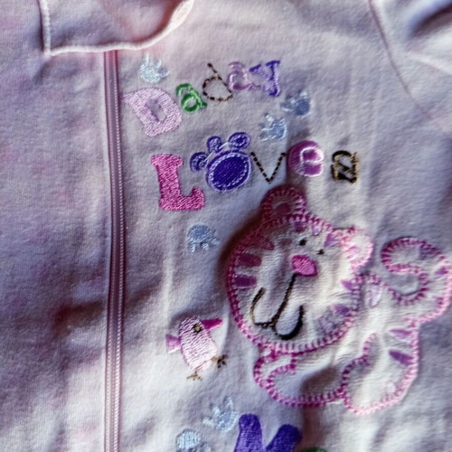 Pink footed romper 3 months used with Daddy Loves Me embroidery