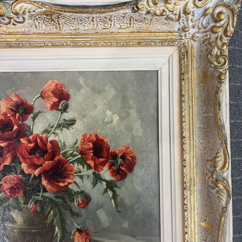 E. Kruger painting flowers in vase with carved frame like new
