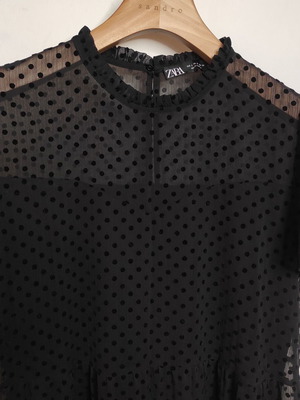 ZARA black dress with velvet polka dots, size L