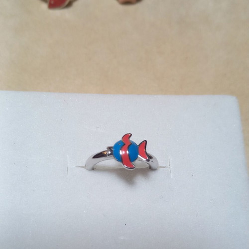 Silver 925° children's fish ring with enamel, new