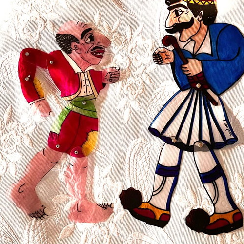 Karagiozis and Barba Giorgos figures set new vintage handmade