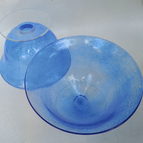 Glass bowl set like new, two decorative handblown pieces