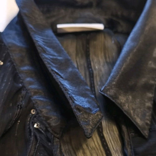 Black semi-transparent wrap shirt with sequins used