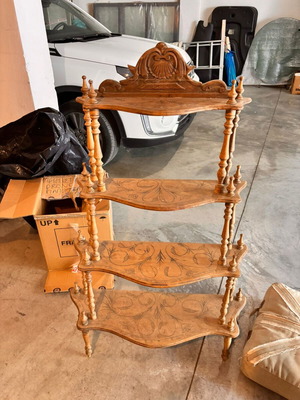 Antique shelf used, natural wood with designs