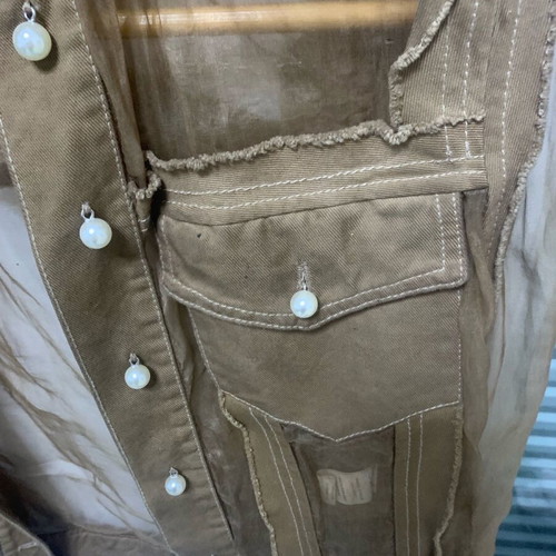 Rococo khaki jacket with transparency and pearls like new, size medium