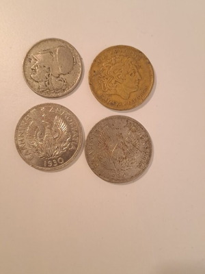 Old Greek coins pack of 4 drachmas 1926, 1930, 1992