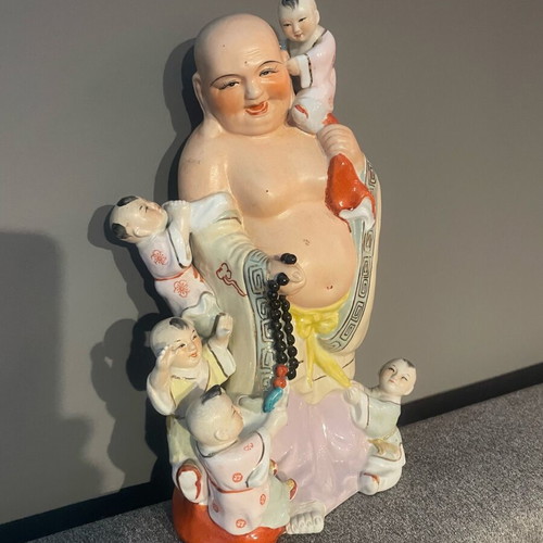 Buddha statue with children used, porcelain 35cm
