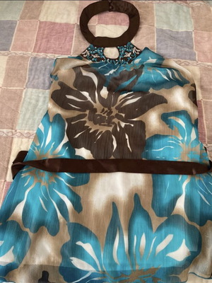 Summer midi dress with embroidered and satin details like new