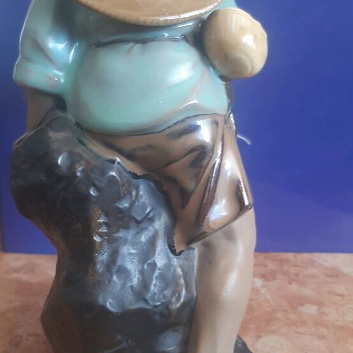 Chinese porcelain fisherman with fishing rod and fish 21 cm height