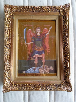 Archangel Michael picture used in golden wooden frame with glass 30×40
