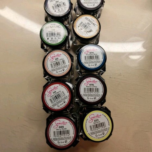 Semilac Mini Gel 10 used, 1 unused gel oxyx, 1 Buble gel black, 1 plastic gel white
