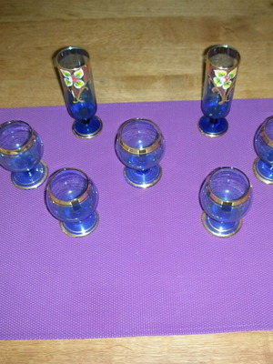 Ποτήρια λικέρ και σαμπάνιας vintage μεταχειρισμένα, σετ 7, μπλε