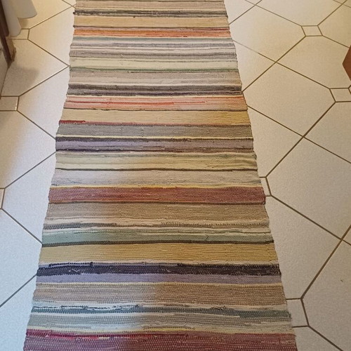 Traditional handmade woven rag rug like new 270x70cm