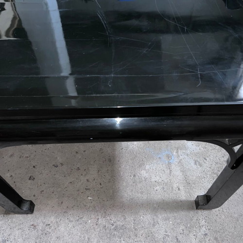 Chinese dining set used with six chairs, black lacquer, 1970s