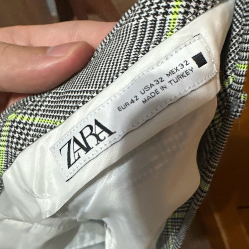 Zara men's checked pants used, grey and green