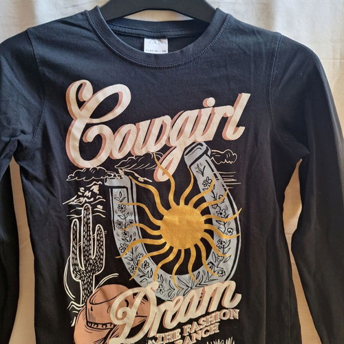 Zara Kids Cowgirl Dream Black Long Sleeve Graphic Top, 11-12 years
