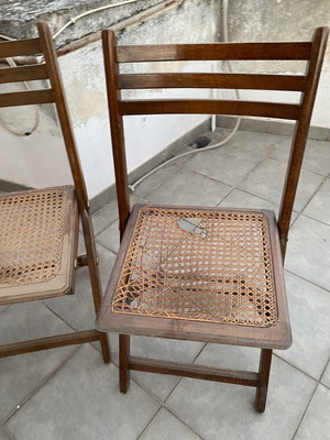 Ξύλινες πτυσσόμενες καρέκλες σετ 4 με ψάθα, μεταχειρισμένες