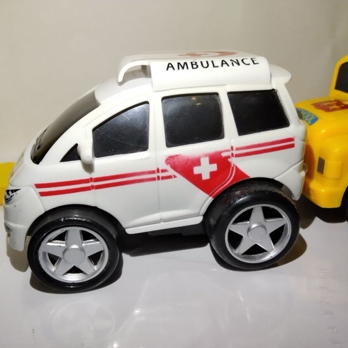 Ambulance and School Bus toy cars, 10 cm, set of 2