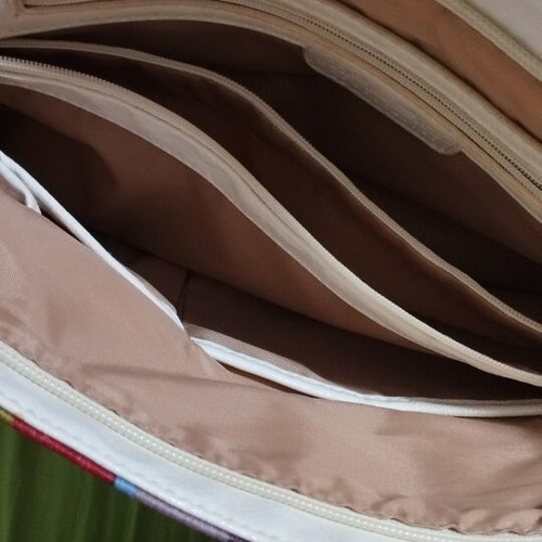 Women's handbag like new, colorful fabric with leather handles