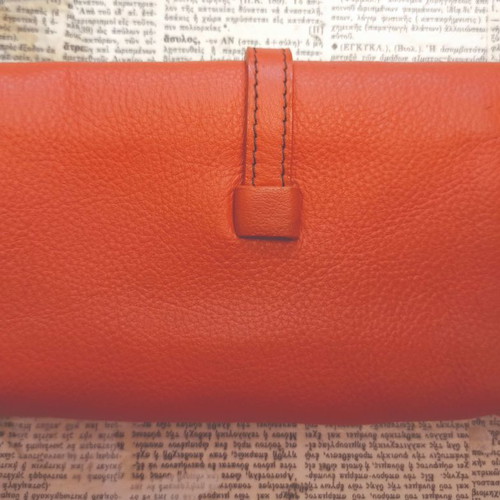 Leather wallet new, orange with black stitching